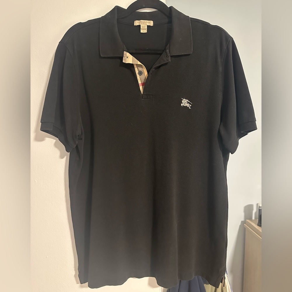 Burberry Black Polo Shirt with Check Collar